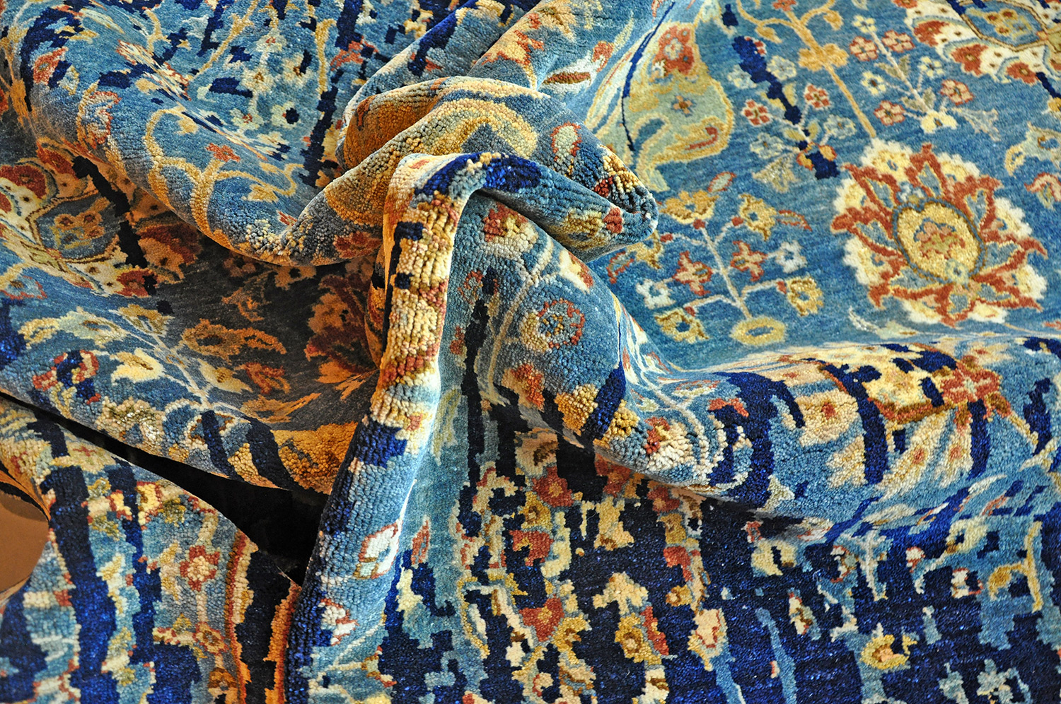 Nepalteppich modern Topas blau | Hochlandwolle