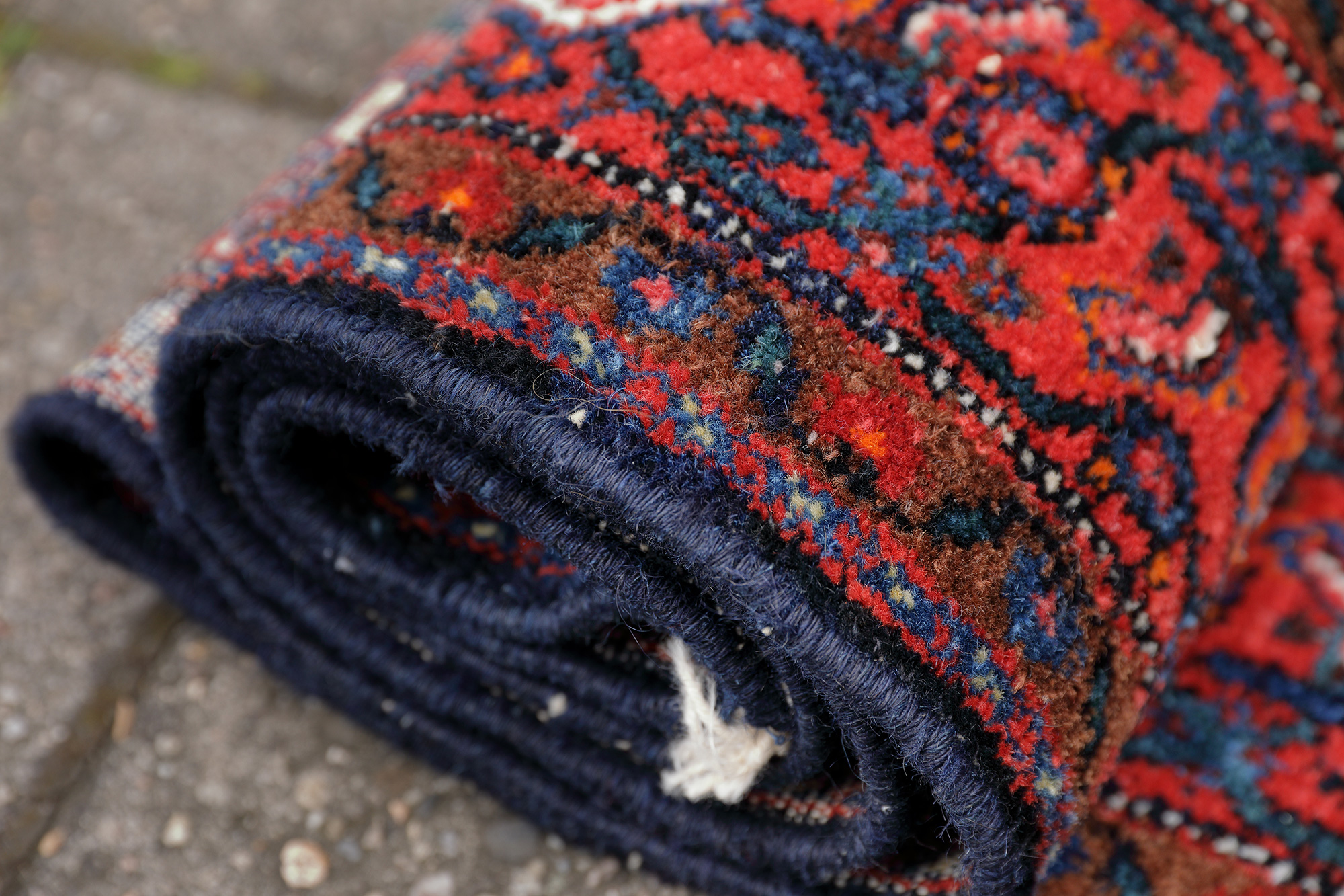 Senneh Perserteppich blau alt | Herati-Muster