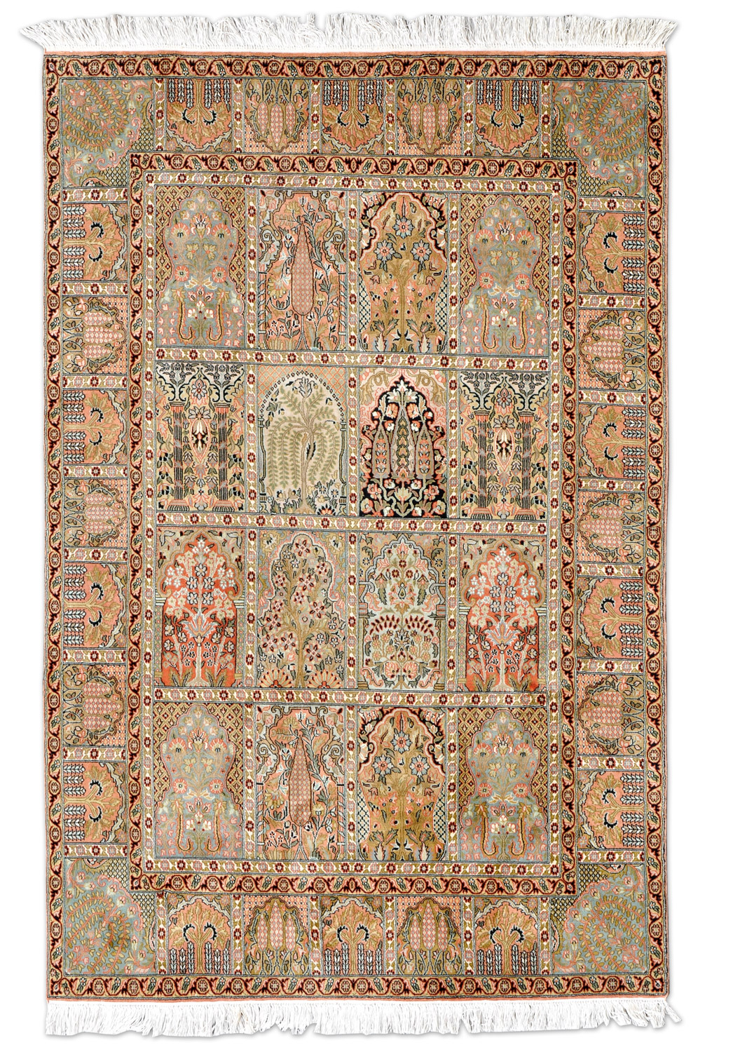 Felder Ghom Orientteppich Indien rosa | Rayon Felder Ghom Orientteppich Indien rosa | Rayon