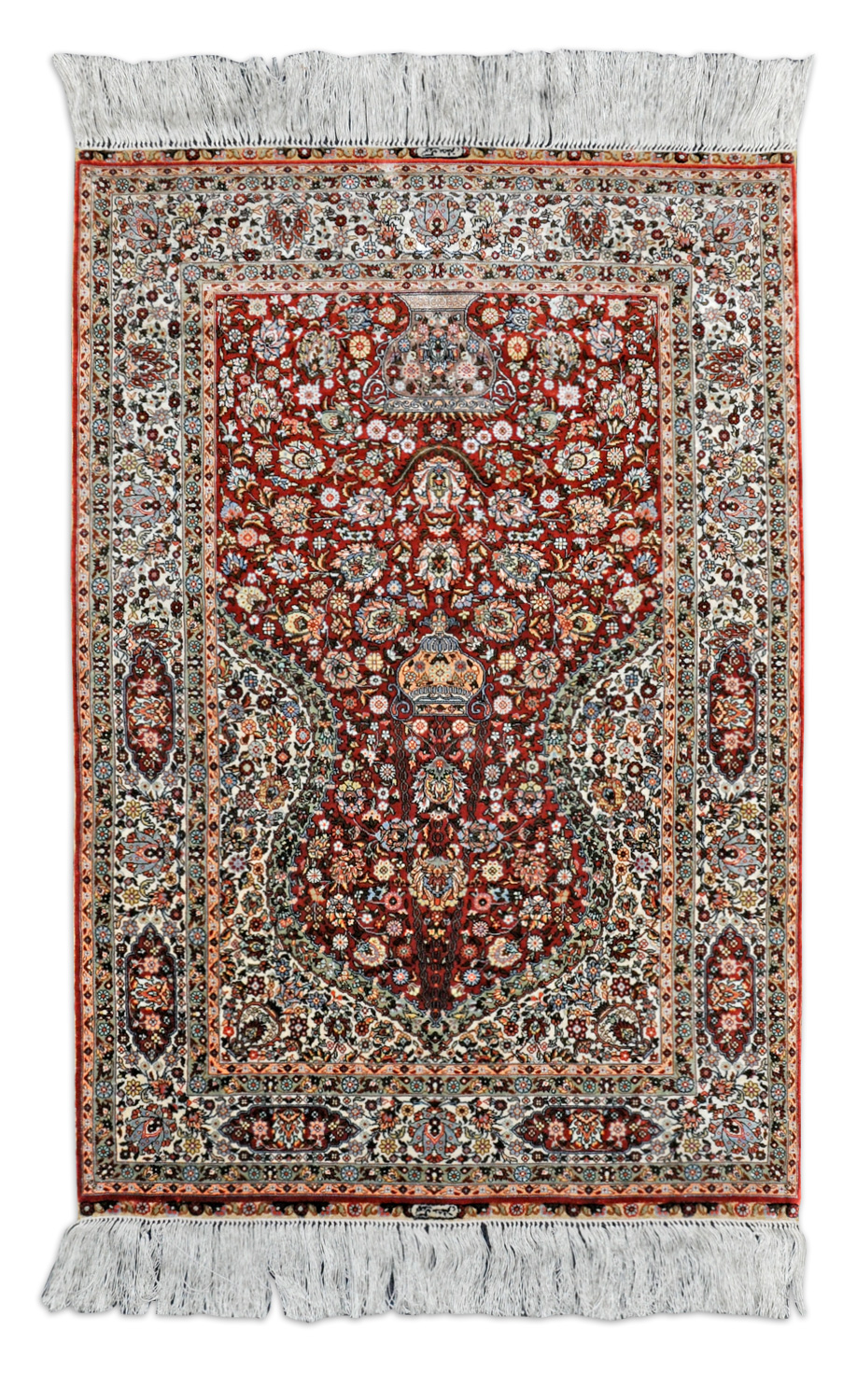 Chinesische Hereke Seidenbrücke neu | Vasenmotiv 62 x 95 cm