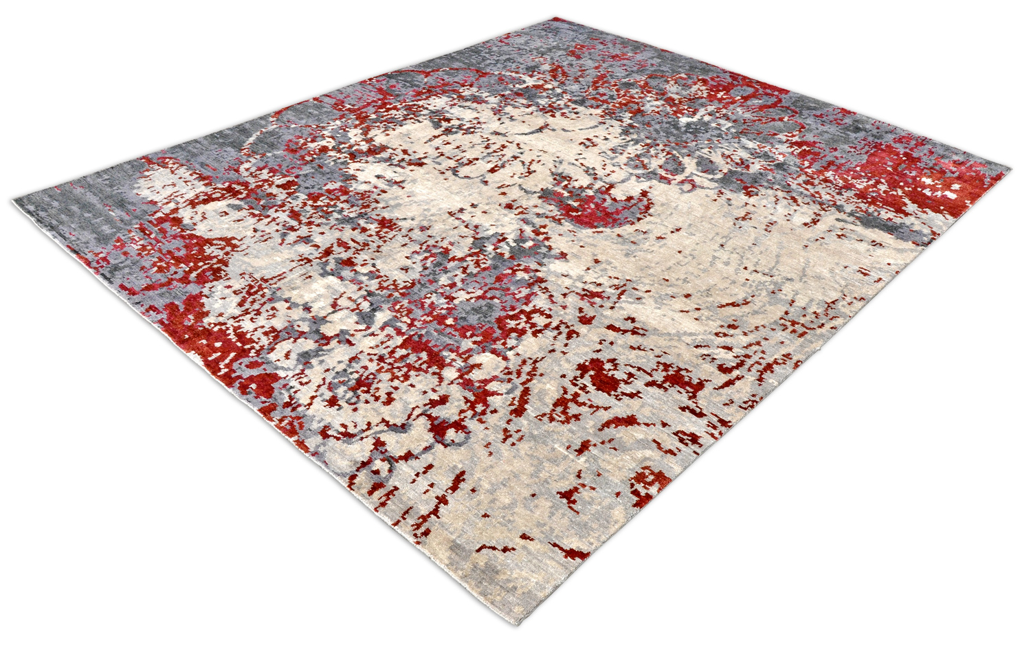 Interliving Knüpfteppich T-8320 rot/grau | Viskose