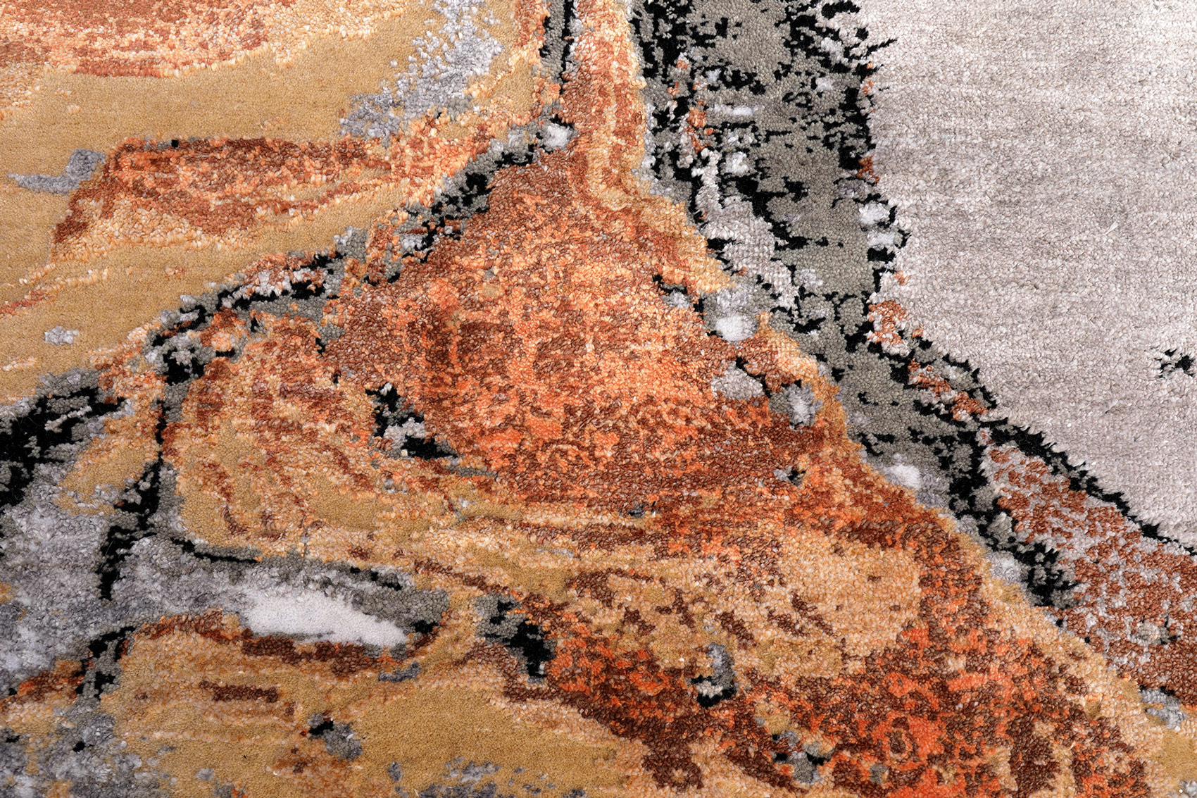 Thomas Designteppich Indien grau orange | Schurwolle