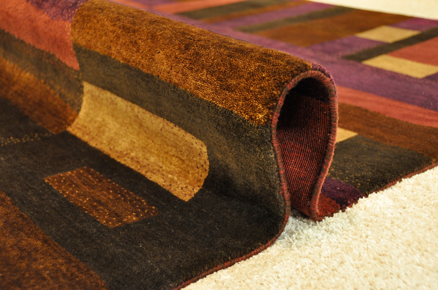 Gabbeh Indischer Knüpfteppich neu braun/lila | Neuseelandwol