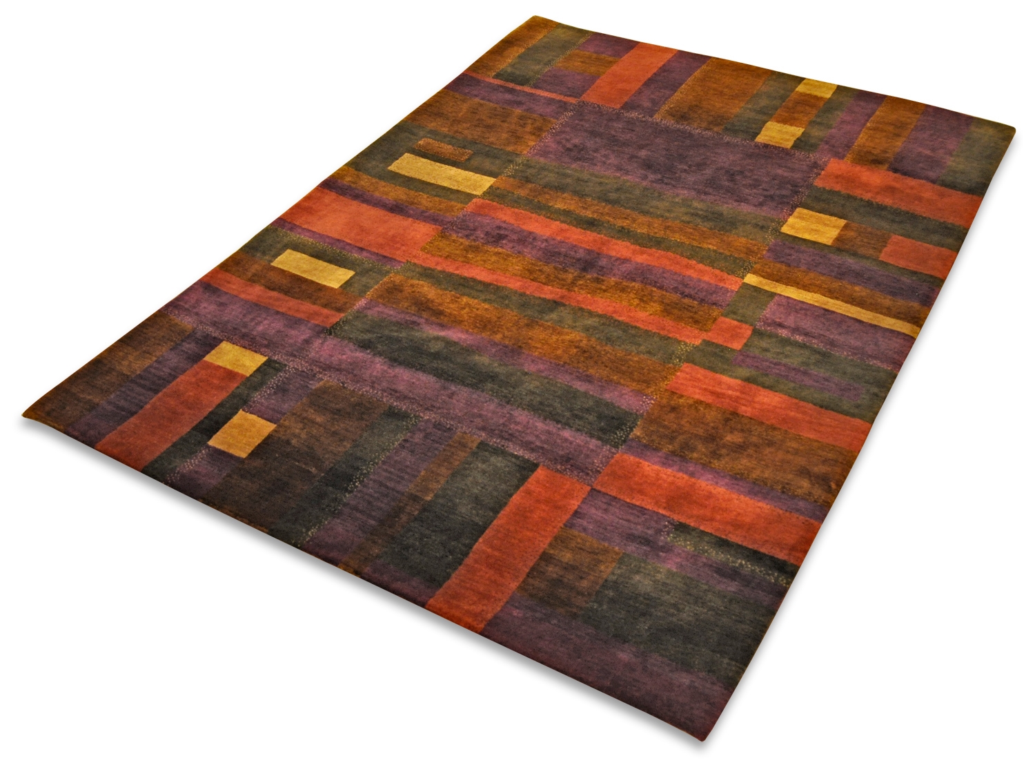 Gabbeh Indischer Knüpfteppich neu braun/lila | Neuseelandwol