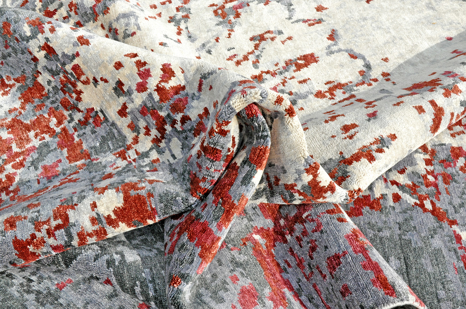 Knüpfteppich T-8320 rot/grau | Viskose