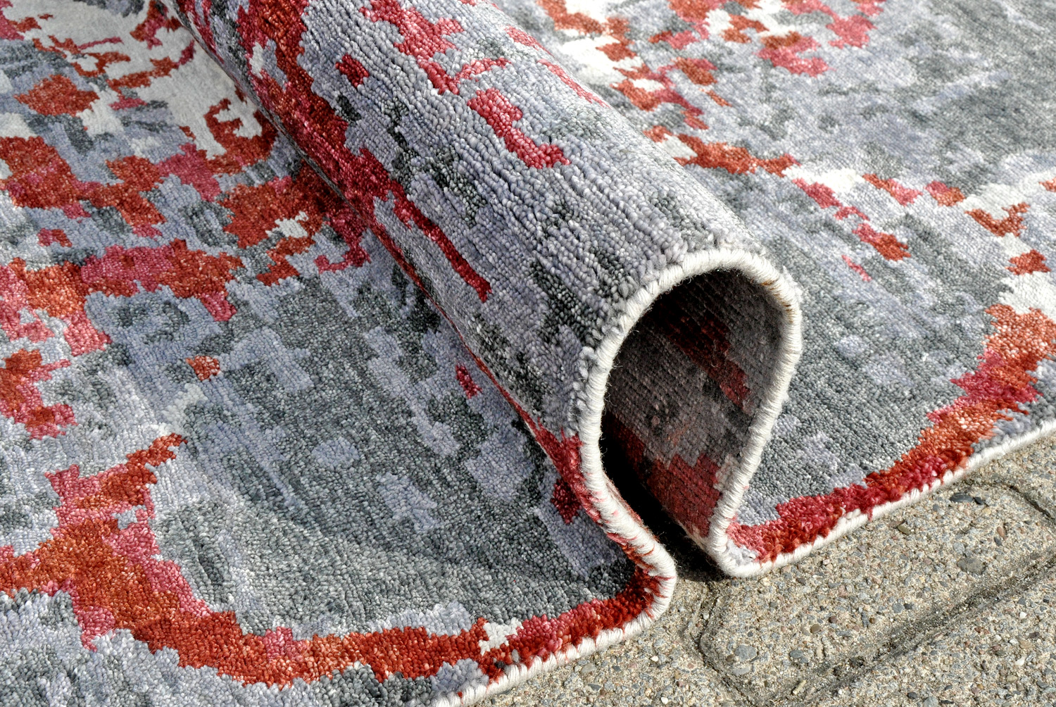 Interliving Knüpfteppich T-8320 rot/grau | Viskose