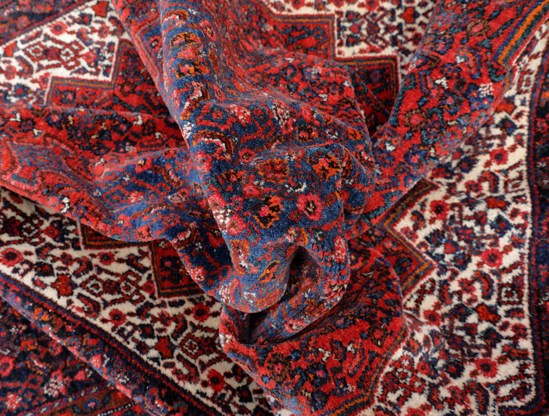 Senneh Perserteppich blau alt | Herati-Muster