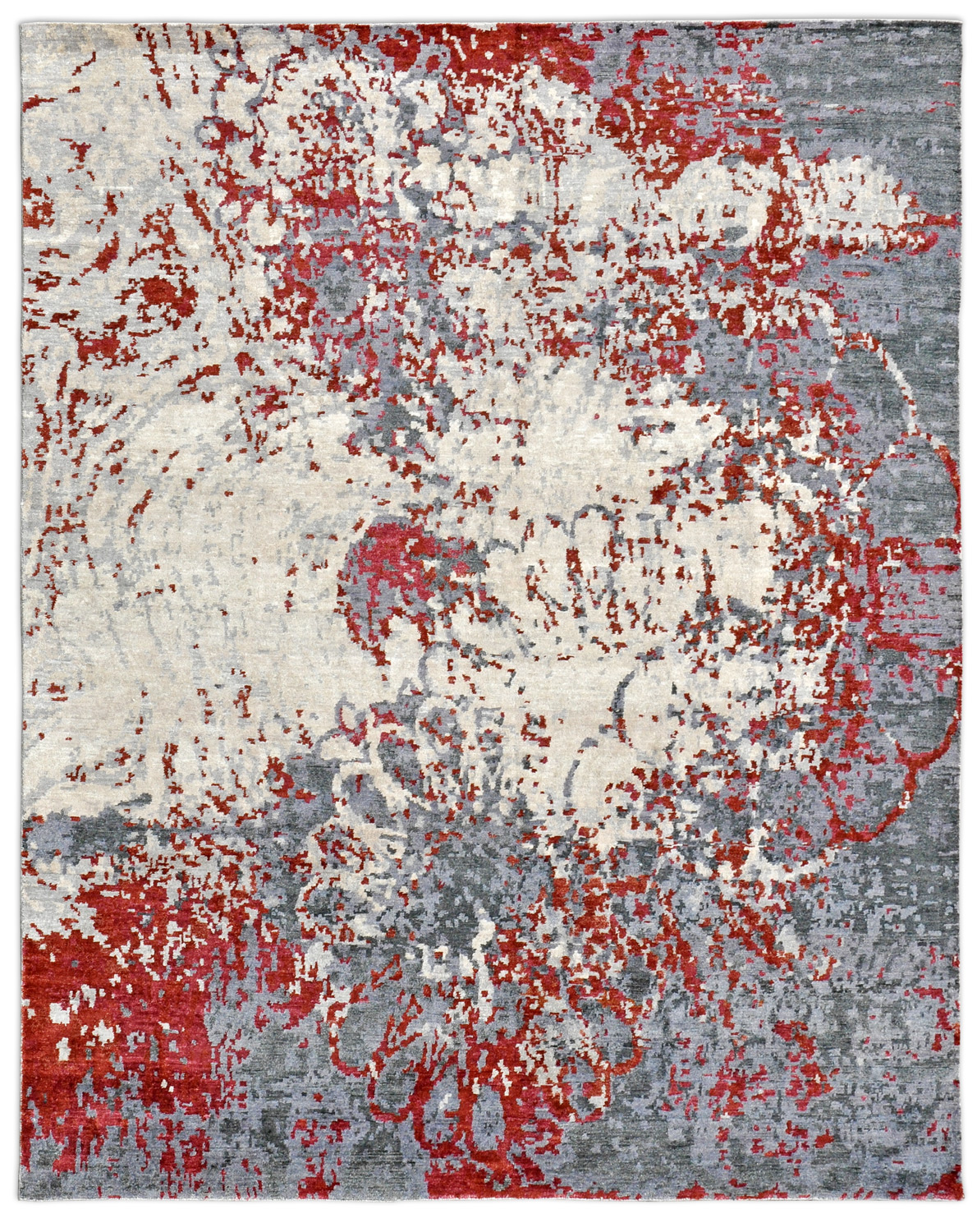 Knüpfteppich T-8320 rot/grau | Viskose