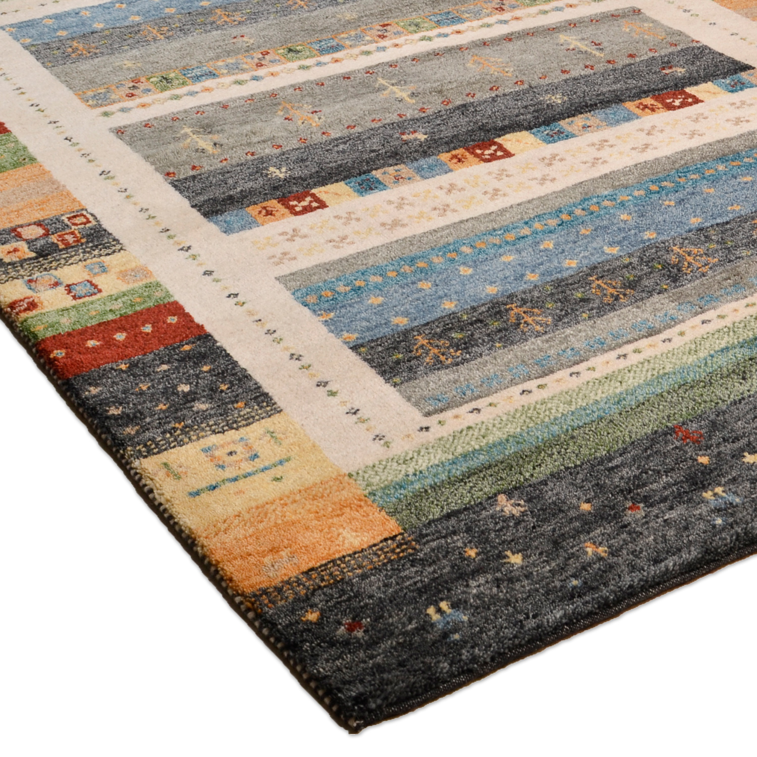 Theko Gabbehteppich neu Nomade anthrazit | Schurwolle