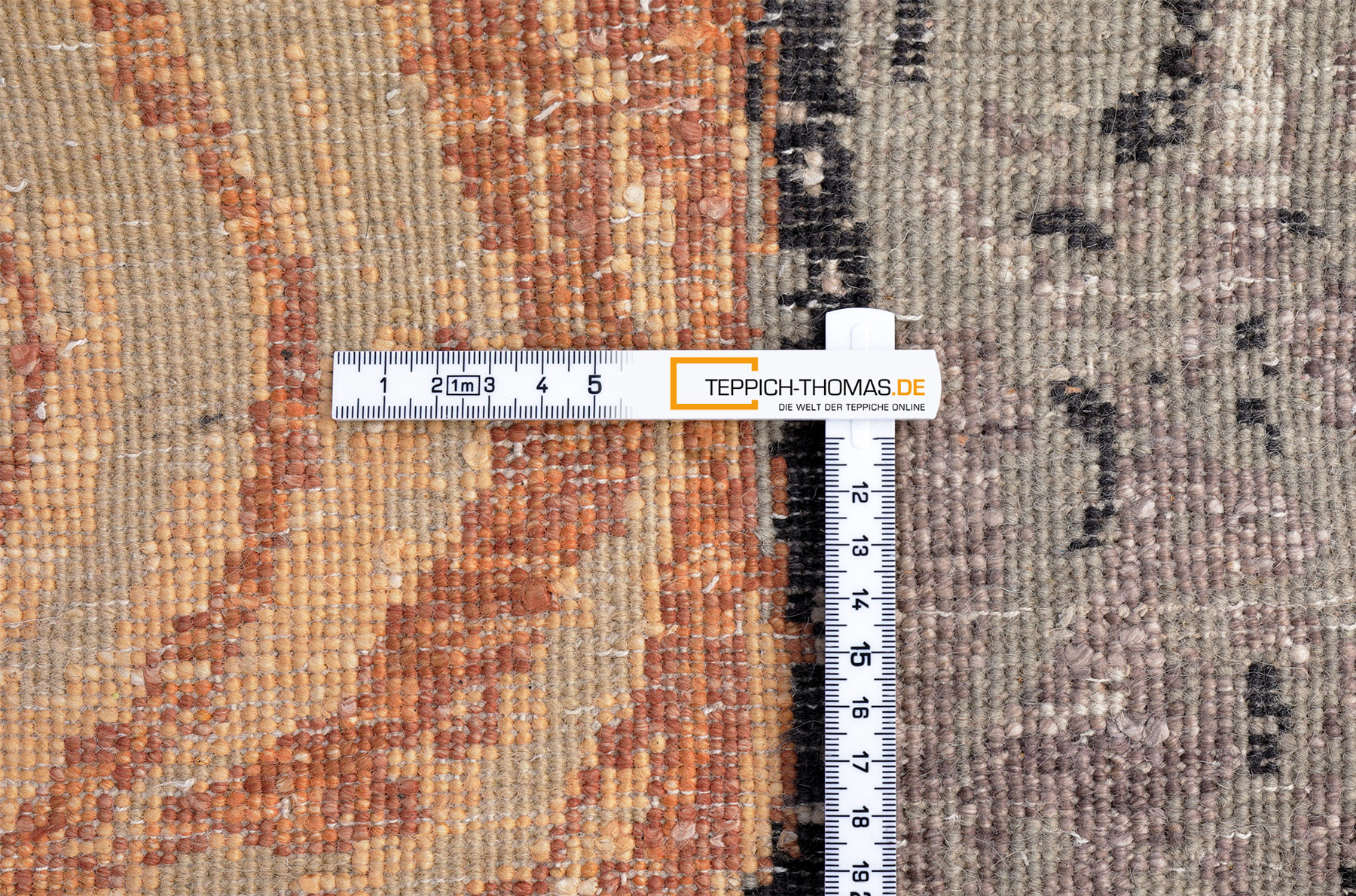 Thomas Designteppich Indien grau orange | Schurwolle