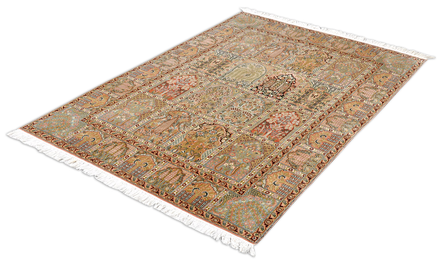 Felder Ghom Orientteppich Indien rosa | Rayon